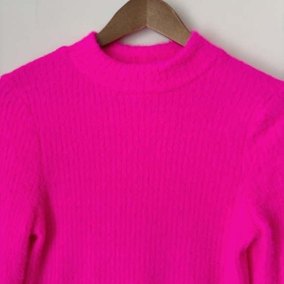 Anthropologie Neon Pink Fuzzy Sweater Medium Ribbed - Picture 2 of 7